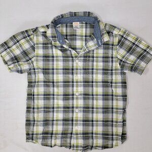 Gymboree Boy's Shirt Short Sleeve green yellow white Plaid Size 7 - 8 Medium M